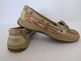 Women SPERRY Top Sider AngelFish Floral Sequin Boat Shoe Loafer Leather Tan 6.5M - £11.83 GBP