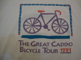 Vintage &quot;The Great Caddo Bicycle Tour&quot; 1991 Exercise White T Shirt Men&#39;s... - £14.84 GBP