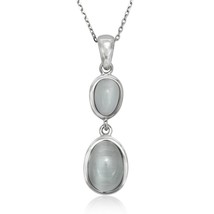 Sterling Silver Dark Blue and Light Blue Oval Cat’s Eye Necklace - £79.98 GBP