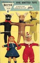 Vintage knitting pattern for 5 knitted toys. So cute. Bestway 3339. PDF - $2.15