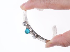 5 3/8&quot; Navajo stamped silver - turquoise and mother of pearl bracelet - £87.31 GBP