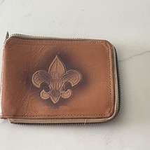 Boy Scout Cowhide Wallet Zipper Close Outside Edge Vintage Official BSA - £14.60 GBP