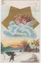 Vintage Merry Christmas Postcard Two Angels Gold Star Series 207 Richards MO - $2.99