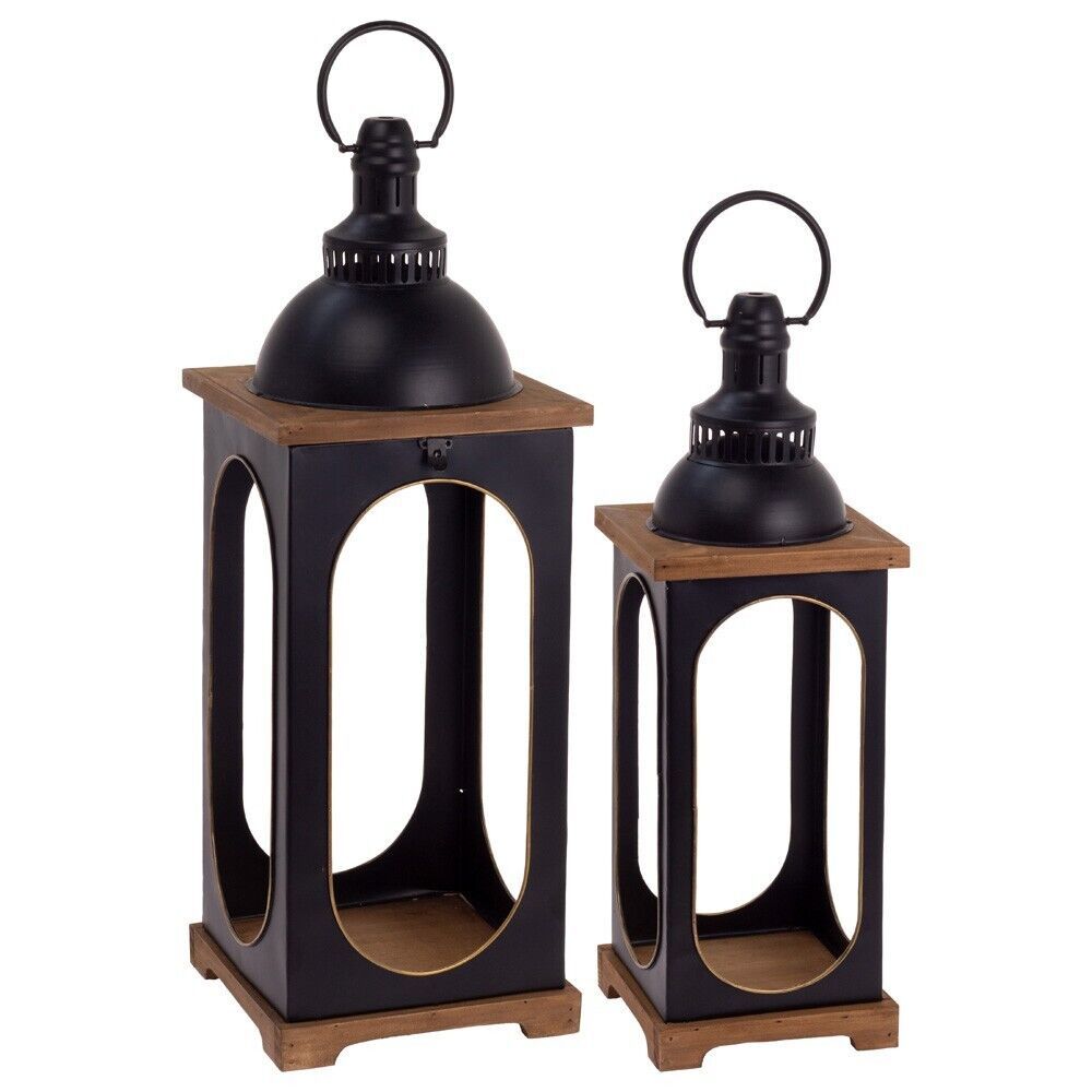 Primary image for Metal Black Lantern W/Oval Gold Edges Set of 2