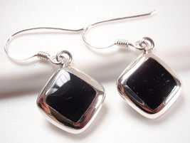 Reversible Black Onyx and Mother of Pearl 925 Sterling Silver Square Earrings - £35.85 GBP