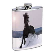 Black Stallion In The Snow Horse 8oz Stainless Steel Flask Drinking Whiskey - $14.80