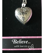 Women&#39;s Heart Shaped Locket, Believe with Love, Heart w/ Cross, Adjustab... - $301.90 MXN