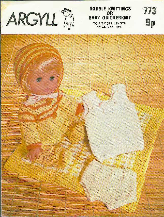 Vintage knitting pattern for dolls layette 12 - 14in dolls Argyll 773. PDF - $2.15