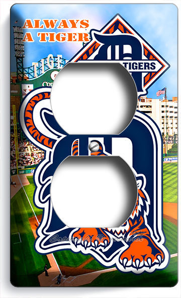 DETROIT TIGERS COMERICA STADIUM DUPLEX OUTLET PLATE COVER TV ROOM MAN CAVE DECOR