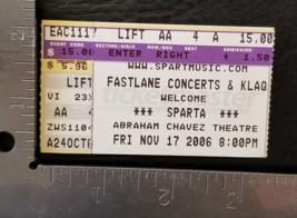 SPARTA -  NOVEMBER 17, 2006 ABRAHAM CHAVEZ THEATRE CONCERT TICKET STUB - $187.91 MXN