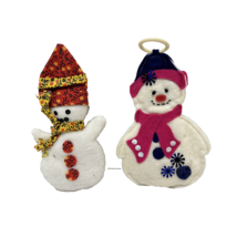 Vintage Handmade Snowmen Christmas Ornaments Felt Sequins Fabric 6.5&quot; Lot 2 - £10.34 GBP
