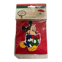 Disney Kurt Adler Santas World Mickey Mouse With Wreath Painted Wood Magnet - $6.43