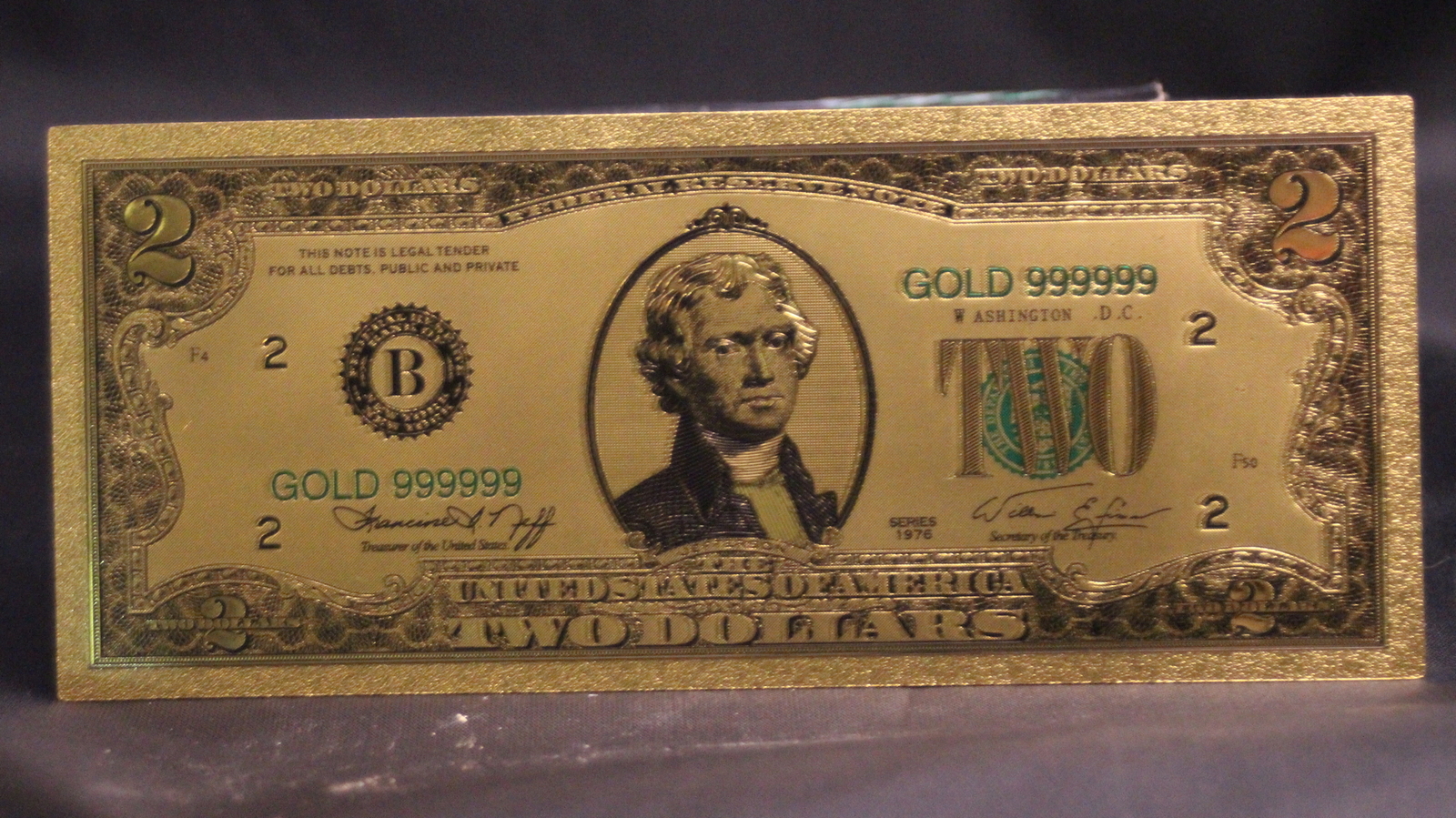 24K .9999 Pure GOLD Colorized $2 Dollar Bill Bank Note - Brand New Condition! A+ - $4.99