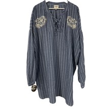 Hayden Los Angeles Size 3XL Tunic Top Striped Embroidered Long Sleeve Wo... - $18.65