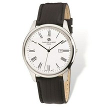 Mens Charles Hubert Stainless Black Leather Band 43mm Watch - £115.32 GBP