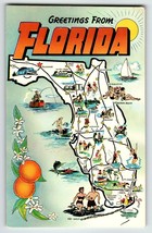 Greetings From Florida Map Chrome Postcard Swordfish Fishing Boats Beach 1958 - £9.38 GBP