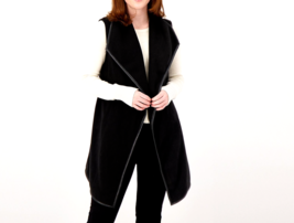 Susan Graver Weekend Polar Fleece Cascade Vest- Black, Petite Large - £29.78 GBP