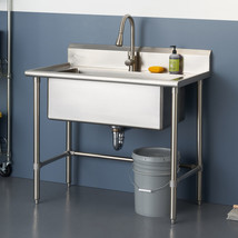 SINK STAINLESS STEEL UTILITY LAUNDRY ROOM WASH BASEMENT SLOP SHOP PREP G... - $789.99