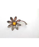 Sterling Silver Daisy Flower Brooch with Citrine Rhinestone - $54.71 CAD