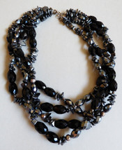 Israel A.S. 925 sterling silver clasp four strands Hematite Black Onyx Necklace - £67.05 GBP