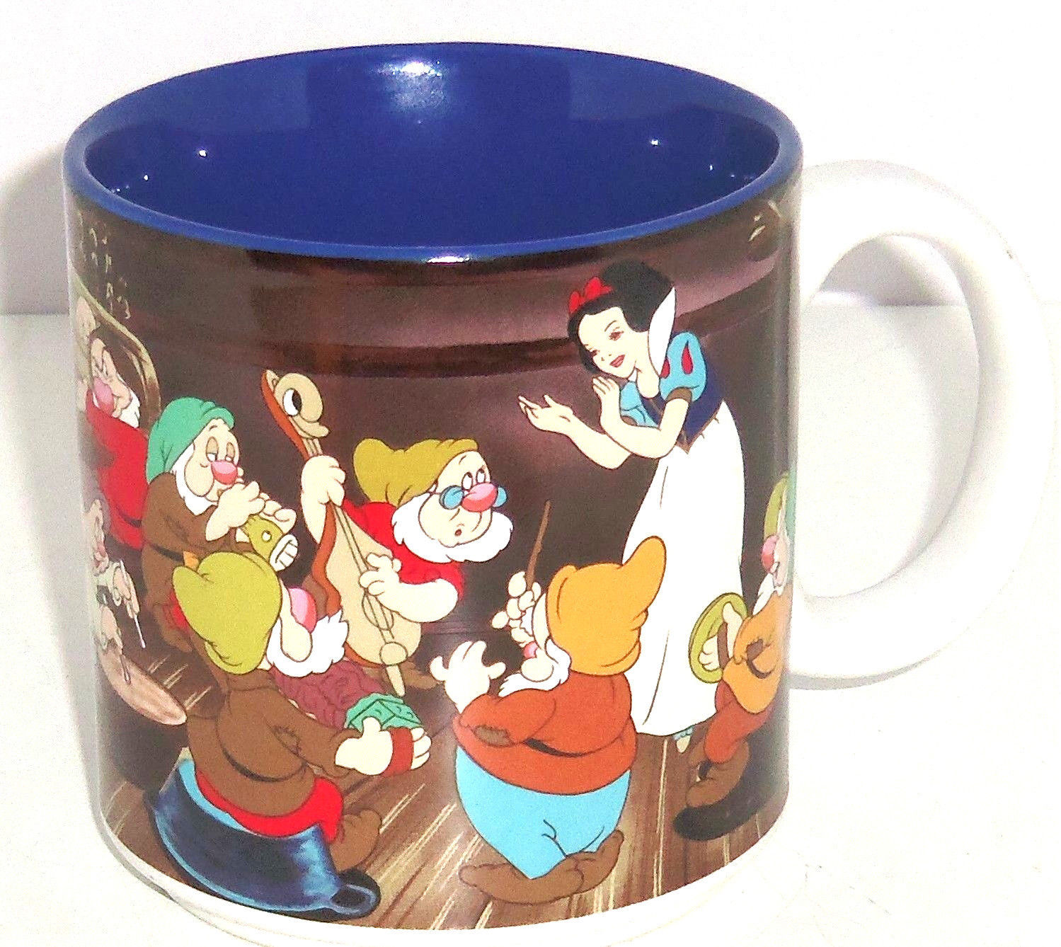 Disney Snow White Seven Dwarfs Coffee Mug Cup Blue Vintage Japan - $49.95