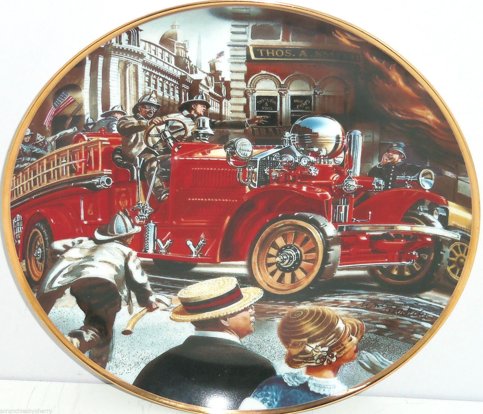 Fire Truck Museum Collector Plate 1922 Ahrens Fox Franklin Mint Retired Vintage - £39.92 GBP