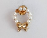 Vintage Faux Pearl Wreath With Gold Tone Bow Lapel Hat Pin - $6.31
