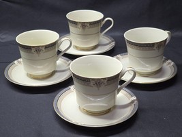 Mikasa Grande Ivory Cup &amp; Saucer Tropez Shades Of Gray Floral Band - Set Of 4 - £19.11 GBP