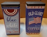 4th Of July Red White &amp; Blue Decor Tin Containers 2ea 8&quot; x 3 1/2&quot; x 3 1/... - $19.49