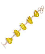 Rutilated Quartz Cabochon Gemstone 925Silver Handmade Golden Adjustable Bracelet - $16.99