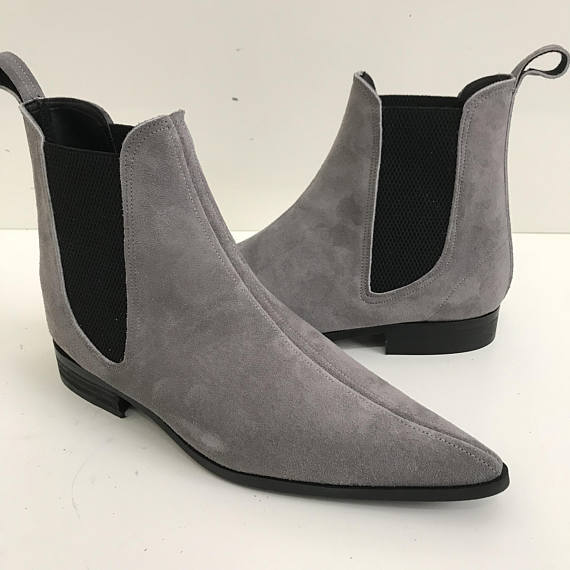 High Ankle Men Gray Color Suede Chelsea Jumper Slip On Real Leather Boot US 7-16