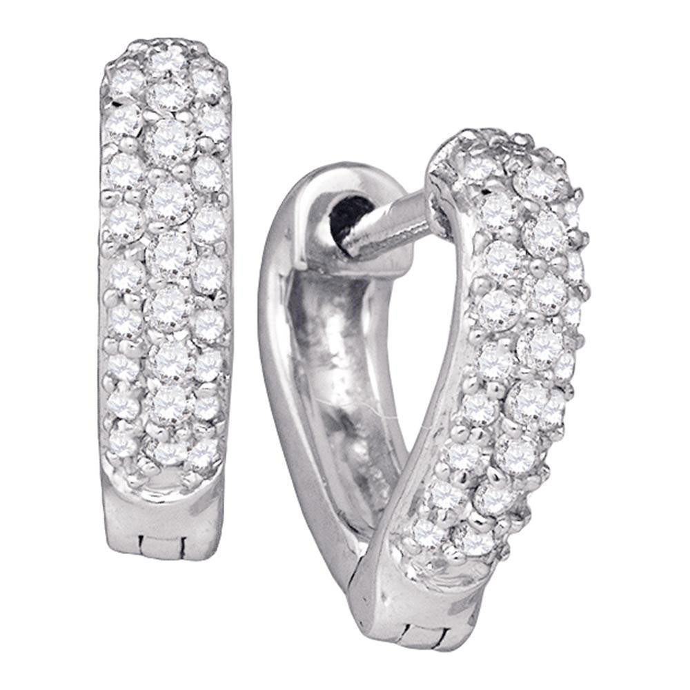 Primary image for 10k White Gold Womens Round Pave-set Diamond Heart Huggie Hoop Earrings 1/5