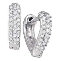 10k White Gold Womens Round Pave-set Diamond Heart Huggie Hoop Earrings 1/5 - $258.00