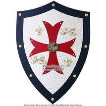 Medieval Knights Templar Royal Crusader Shield Armor Red Cross Lion with Grid - £44.38 GBP