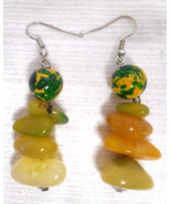Yellow Green Glass Marble Bead Natural Agate Precious Stone Dangle Earri... - £11.79 GBP