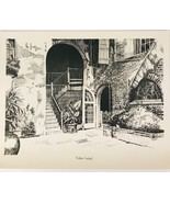 Brulatour Courtyard New Orleans H A Perez 1970 Vintage Lithography Sketch - £39.56 GBP