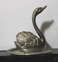 Vintage Zinc Alloy Silver Plate Swan Ring Holder Jewelry Holder - £15.44 GBP