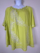 Maggie Barnes For Catherine Blouse Womens Plus Size 3X Chartreuse Leaf Stretch - £16.64 GBP