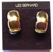 Les Bernard Statement Large Hoop Clip Earrings Gold Tone Signed NOC - £40.25 GBP