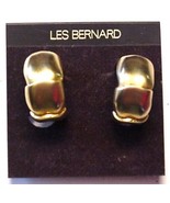 Les Bernard Statement Large Hoop Clip Earrings Gold Tone Signed NOC - £40.55 GBP