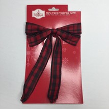 Holiday Time Mini Tree Topper Bow Red Black Plaid Christmas Decoration - £9.48 GBP