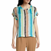 Worthington Women&#39;s Round Neck Short Sleeve Blouse SMALL Sophia Stripe NEW  - £19.32 GBP