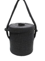 1930s 1940s Vintage Art Deco Black Glass Beaded Round Box Purse Unique E... - $138.60