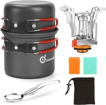 Odoland 6pcs Camping Cookware Mess Kit with Lightweight Pot, Stove, Spork and - £30.66 GBP