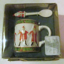 Hallmark Hand painted Santa Mug &amp; Spoon Collectible Ceramic Set - $20.99