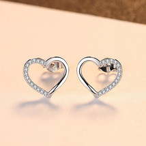 Zircon Stud Earrings S925 Silver Earrings Hipster Heart-Shaped Earrings Women&#39;s  - £11.99 GBP