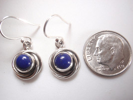 Round Lapis Lazuli 925 Sterling Silver Dangle Earrings with Swirl Accents - £11.50 GBP