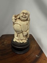 Vintage Chinese Molded Resin Cast Hand Carved On Wooden Stand Figurine B... - $14.00