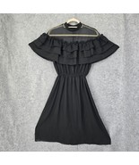 Vintage Black Sheer Neckline Ruffle Off Shoulder Bodice Fit Flare Cockta... - $79.46