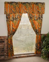 Orange Camo Camouflage Woods 5PC Curtain Set Hunting Cabin Lodge Window Curtains - £21.53 GBP
